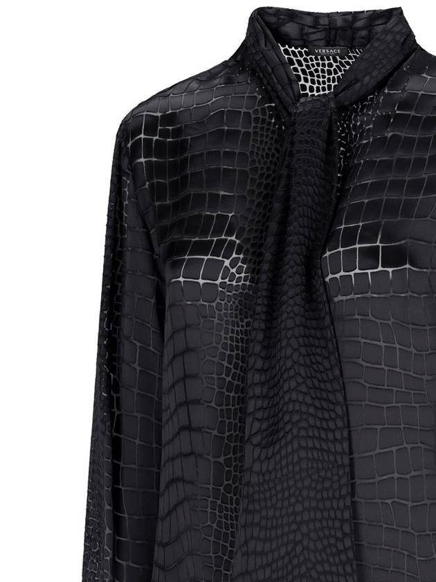 Women's Crocodile Effect Long Sleeve Shirt Black - VERSACE - BALAAN 4