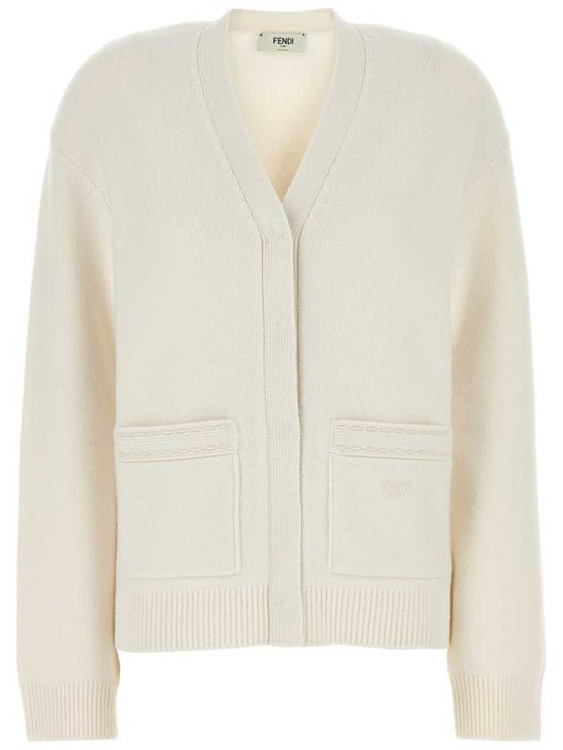 Embroidered Logo Cashmere Cardigan White - FENDI - BALAAN 2