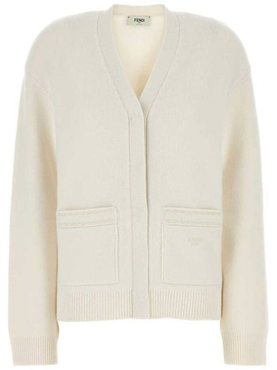 Embroidered Logo Cashmere Cardigan White - FENDI - BALAAN 2