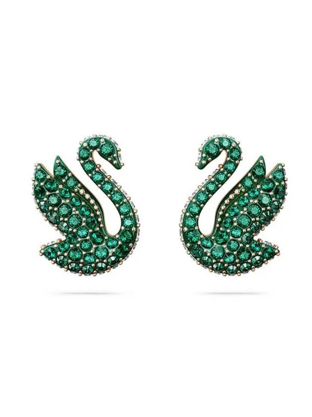 Iconic Swan Stud Earrings Rose Gold Green - SWAROVSKI - BALAAN 1