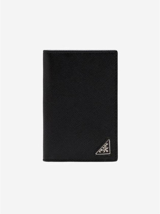 Saffiano Triangular Logo Flap Card Wallet Black - PRADA - BALAAN 2