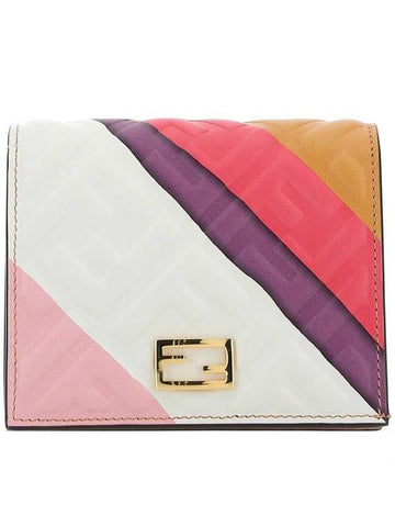 Gold-Plated FF Embossed Leather Diagonal Stripe Half Wallet - FENDI - BALAAN 1