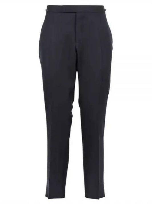 Low Rise Side Tab Wool Slacks Navy - THOM BROWNE - BALAAN.