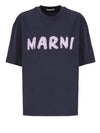 Logo Lettering Boxy Fit Short Sleeve T-Shirt Deep Blue - MARNI - BALAAN 1