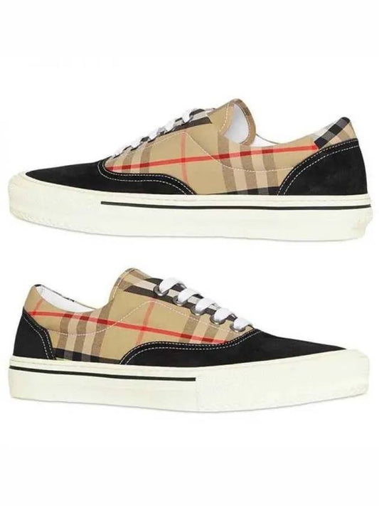 Men's Wilson Vintage Check Mix Low Top Sneakers Black Brown - BURBERRY - BALAAN 2