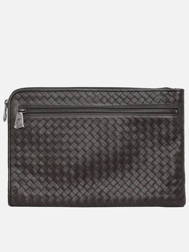 Intrecciato Weaving Zipper Clutch Bag Black Brown - BOTTEGA VENETA - BALAAN 4