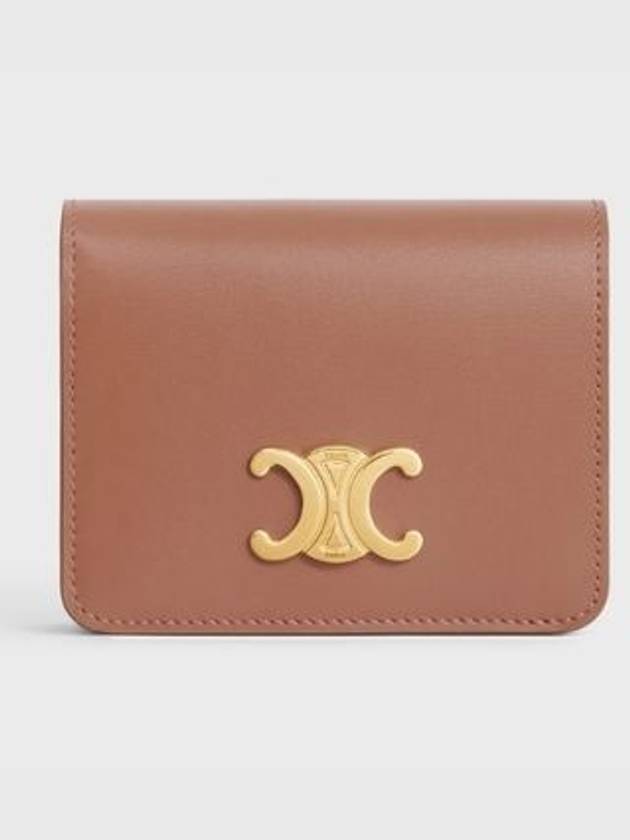 Triomphe Compact Shiny Calfskin Half Wallet Brown - CELINE - BALAAN 2