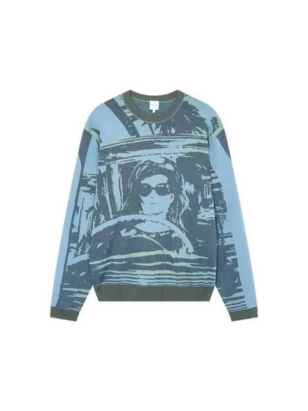 Jacquard cotton crewneck knit blue - PAUL SMITH - BALAAN 1