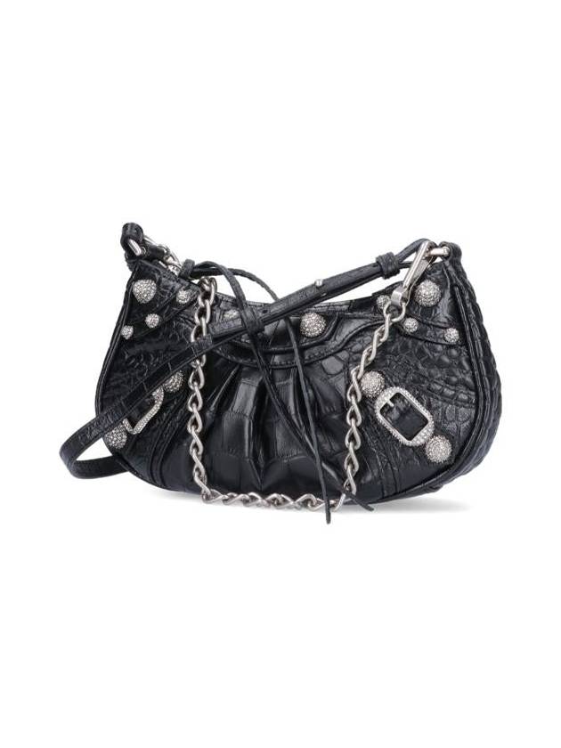 Le Cagol Mini Silver Chain Crocodile Shoulder Bag Black - BALENCIAGA - BALAAN 3