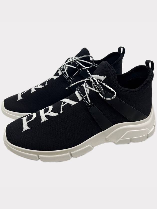 Men's Logo Knit Low Top Sneakers Black - PRADA - BALAAN 3