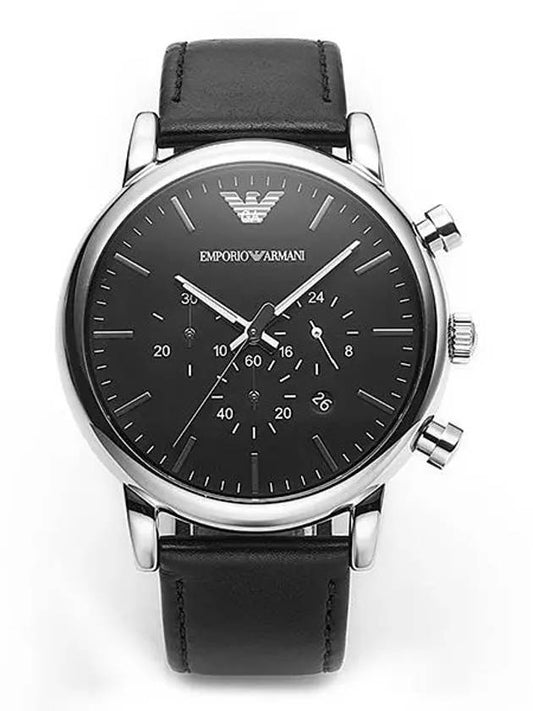 Chronograph Leather Watch Black - EMPORIO ARMANI - BALAAN 2