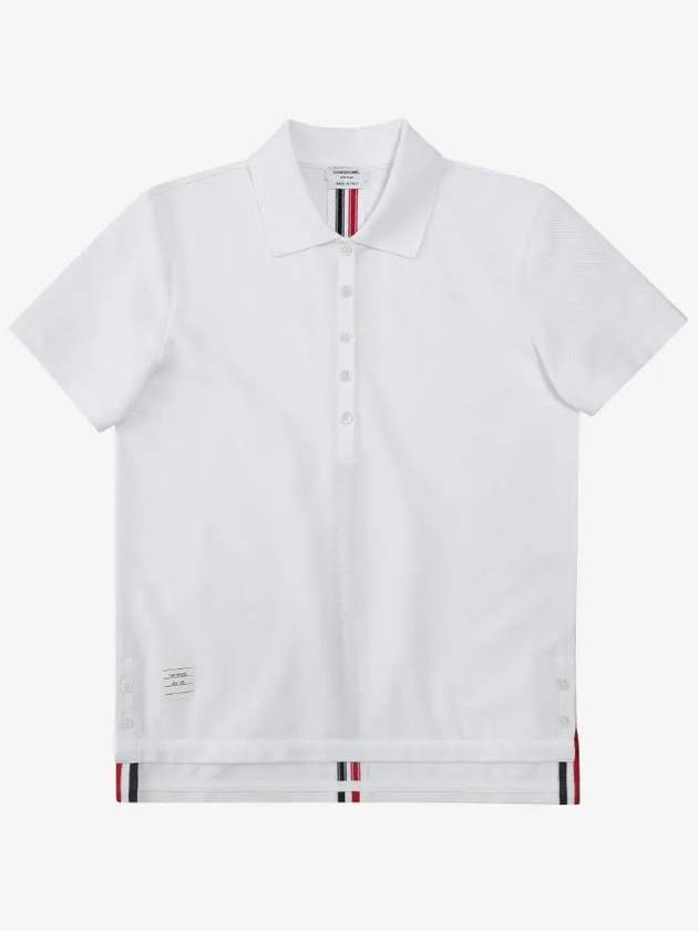 Classic Pique Center Back Stripe Relaxed Fit Short Sleeve Polo Shirt White - THOM BROWNE - BALAAN 3