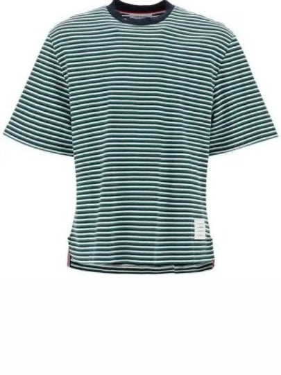 Striped Milano Rib Crewneck Cotton Short Sleeve T-Shirt Green - THOM BROWNE - BALAAN 2