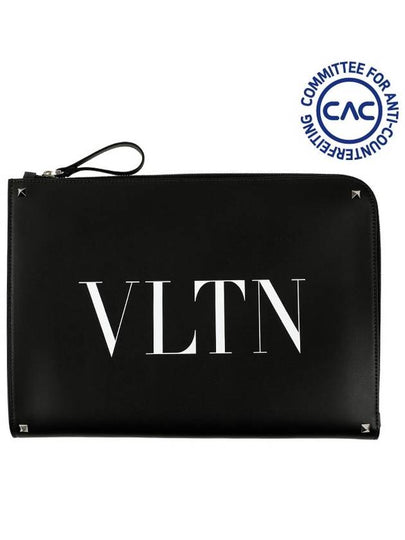 VLTN White Logo Document Clutch Bag Black - VALENTINO - BALAAN 2