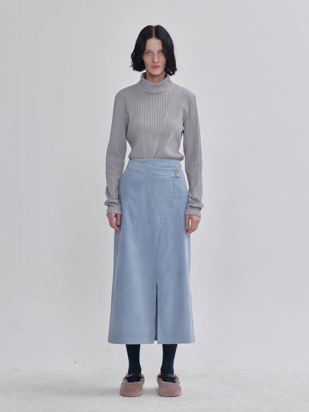 modified obi detail A-line front slit corduroy skirt sky blue - LIE - BALAAN 1