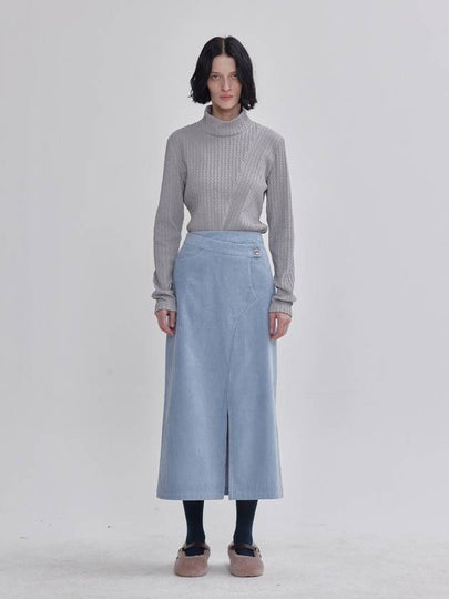 Modified Obi Detail A-Line Front Slit Corduroy Skirt Sky Blue - LIE - BALAAN 2