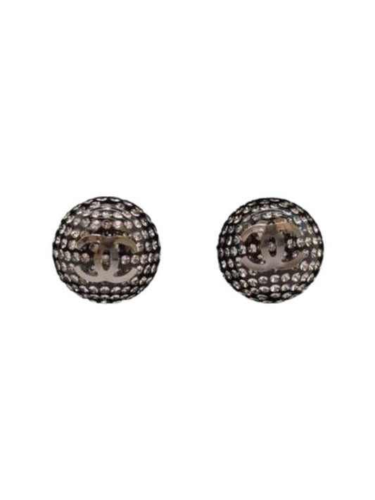 earrings metal resin diamante silver black crystal - CHANEL - BALAAN 1