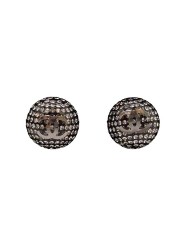 earrings metal resin diamante silver black crystal - CHANEL - BALAAN 1