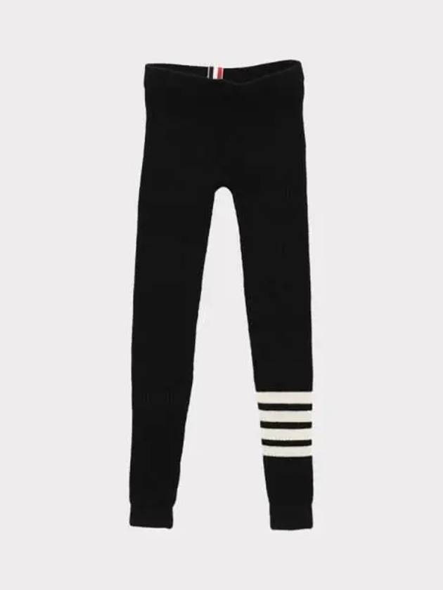 Women's Wool Cashmere Rib 4 Bar Leggings Black - THOM BROWNE - BALAAN 2