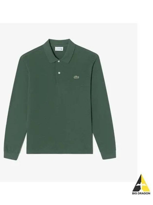 Men s French Regular Fit Long Sleeve Basic Polo Melange Green - LACOSTE - BALAAN 1