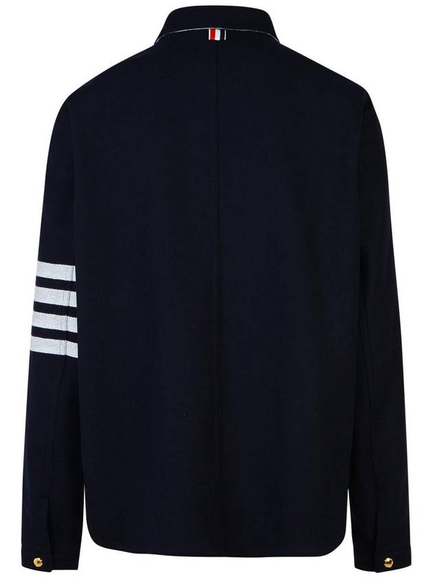 Stripe Detail Button Wool Jacket Navy - THOM BROWNE - BALAAN 4