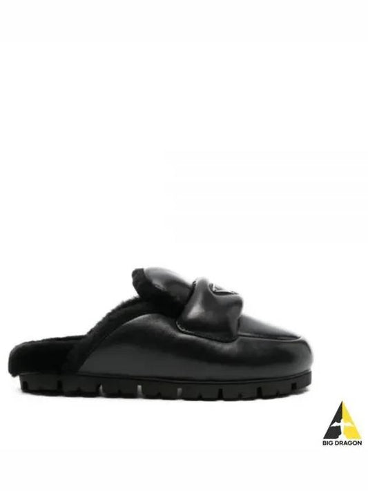 Triangle Logo Fleece Slippers Black - PRADA - BALAAN 2