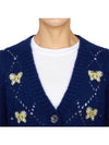 Embroidered Butterfly Pointel Alpaca Cardigan Blue - ALESSANDRA RICH - BALAAN 7