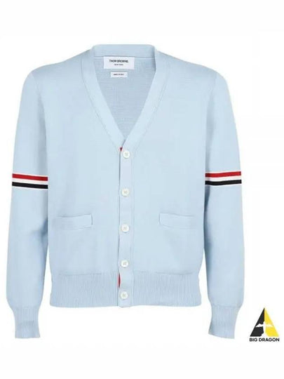 Milano Stitch Sprite Armband Cotton V-neck Cardigan Light Blue - THOM BROWNE - BALAAN 2