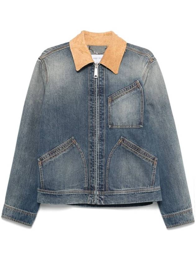 Alexander McQueen Suede Collar Zip-Up Denim Jacket Clothing - ALEXANDER MCQUEEN - BALAAN 1