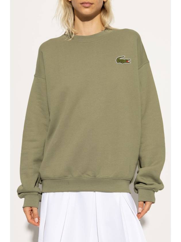 Loose Fit Badge Accent Fleece Sweatshirt Khaki - LACOSTE - BALAAN 4