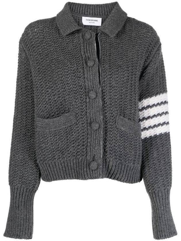 4 Bar Button Merino Wool Polo Cardigan Medium Grey - THOM BROWNE - BALAAN 1