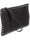 Rockstud Logo Patch Strap Clutch Bag Black - VALENTINO - BALAAN 5