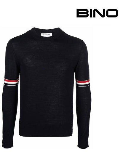 Merino Striped Crew Neck Knit Top Navy - THOM BROWNE - BALAAN 2