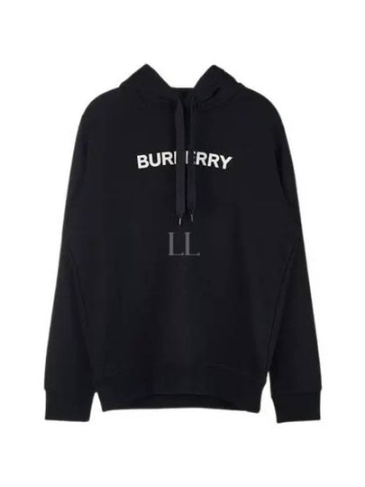 Logo Print Cotton Hoodie Black - BURBERRY - BALAAN 2