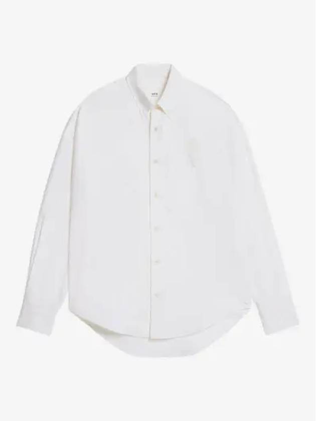 Heart Logo Oxford Long Sleeve Shirt Natural White - AMI - BALAAN 3