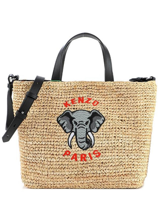 Women's Elephant Small Raffia Tote Bag Beige - KENZO - BALAAN 2