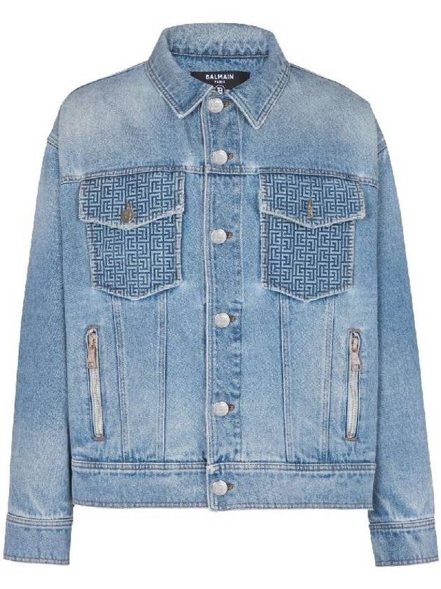 Monogram Pattern Flap Pocket Denim Jacket Blue - BALMAIN - BALAAN 2