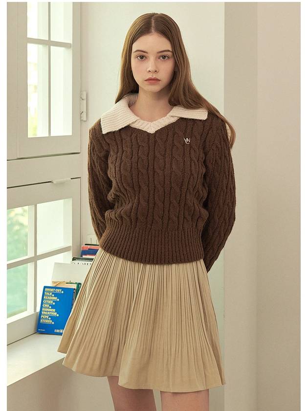 Women's Fluffy Open Collar Knit Top Brown - MICANE - BALAAN 5