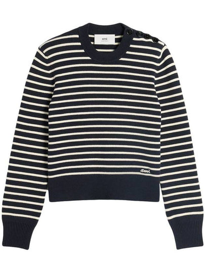 Striped Sailor Crew Neck Knit Top White Navy - AMI - BALAAN 2