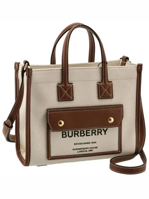 Mini Two-Tone Canvas and Leather Freya Tote Bag Natural Tan - BURBERRY - BALAAN 2