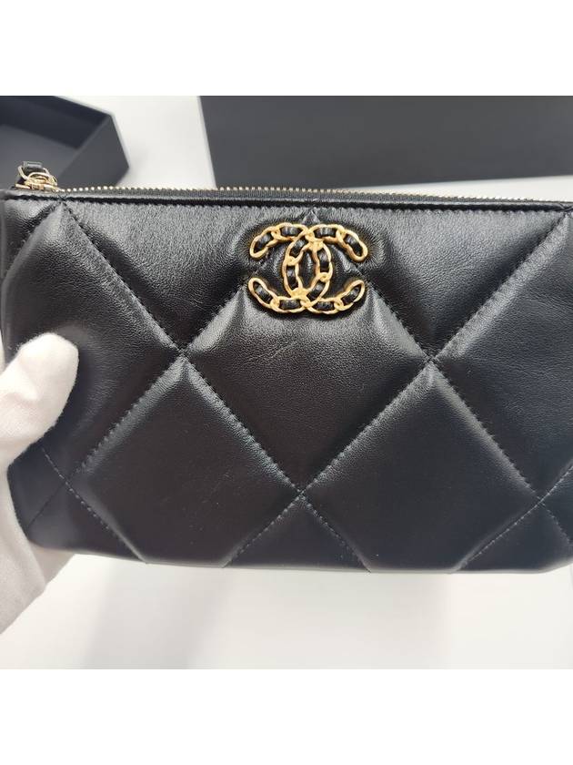 Nineteen Gold Logo Small Lambskin Pouch Bag Black - CHANEL - BALAAN 3