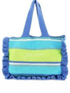 Women's Embroidered Logo Crochet Ruffle Tote Bag Blue - GANNI - BALAAN 2