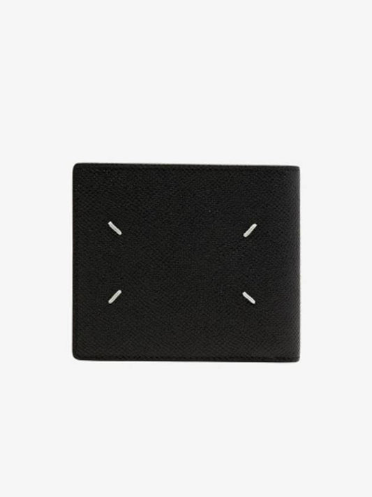 Stitched Bifold Leather Half Wallet Black - MAISON MARGIELA - BALAAN 2