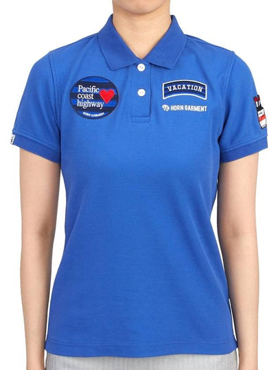 Women's Goody Emblem Short Sleeve PK Shirt Blue - HORN GARMENT - BALAAN 2