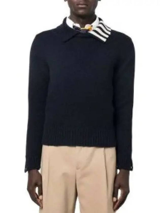 Stitch Donegal 4 Bar Polo Collar Pullover Knit Top Navy - THOM BROWNE - BALAAN 2
