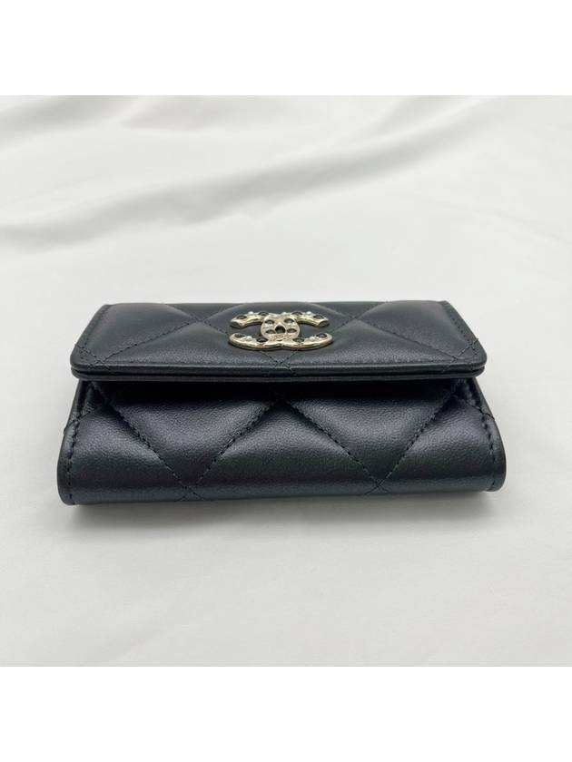 CC Logo Flap Lambskin Card Wallet Black - CHANEL - BALAAN 3