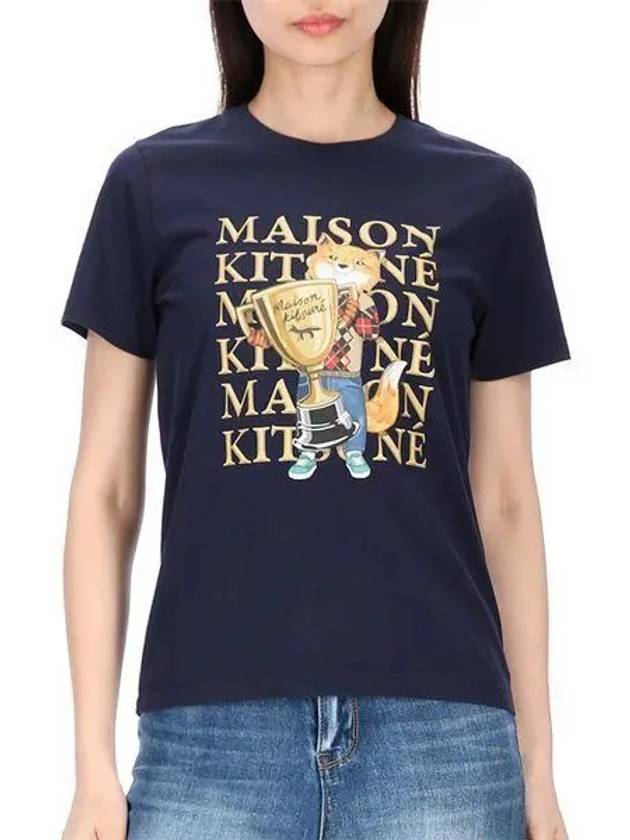 Fox Champion Print Short Sleeve T-Shirt Navy - MAISON KITSUNE - BALAAN 2