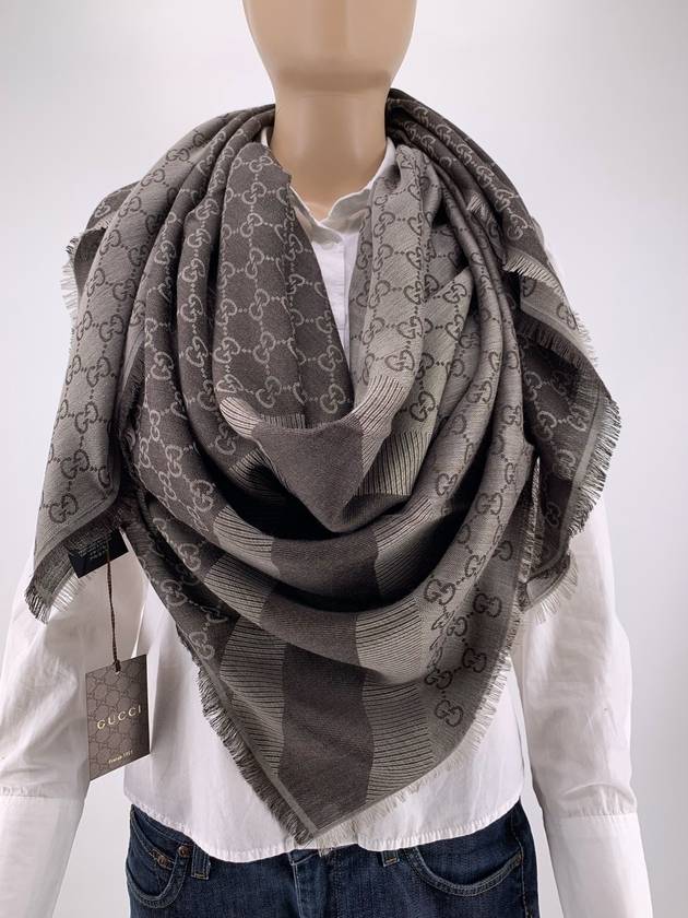 GG Pattern Wool Silk Muffler Grey - GUCCI - BALAAN.