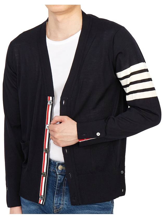 Men's Sustainable Classic Diagonal Wool Cardigan Navy - THOM BROWNE - BALAAN 7