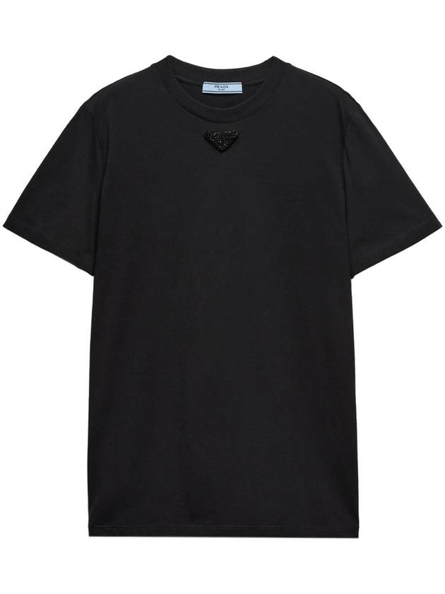 Embroidered Triangle Short Sleeve T-Shirt Black - PRADA - BALAAN 2